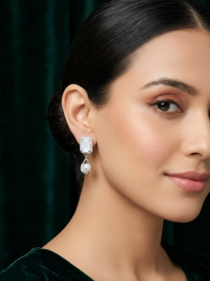 Fancy Ston &amp; Pearl Earrings