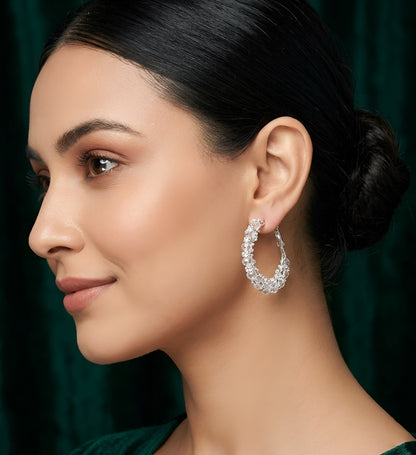 Silver Plated Transparent Fancy Beaded Hoops