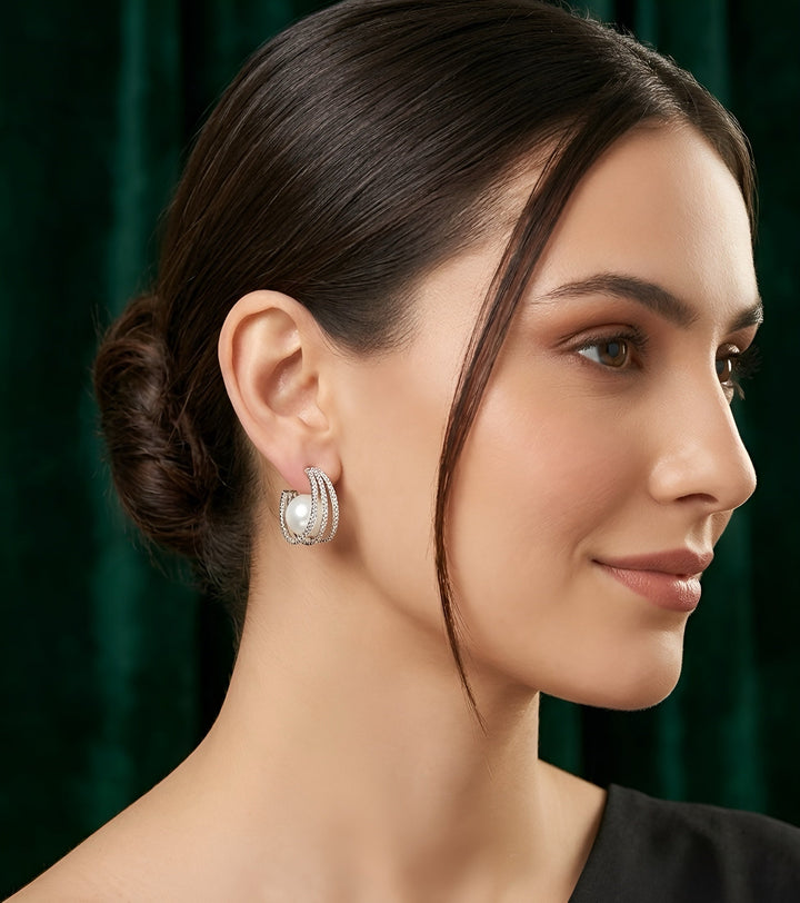 Silver Plated Fancy Pearl &amp; Beaded Hoops