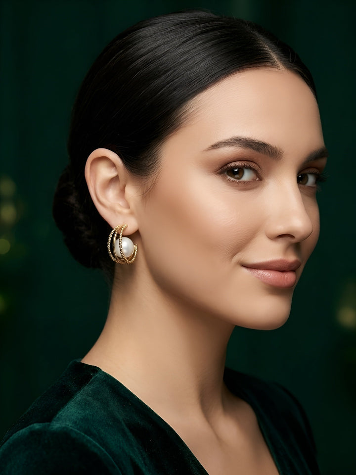 Silver Plated Fancy Pearl Hoops