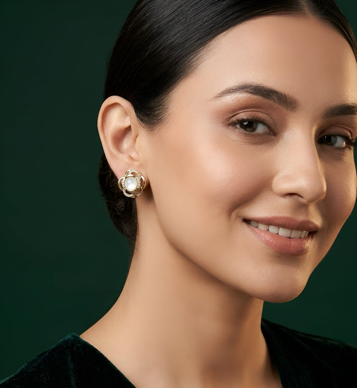 Gold Plated Beautiful Pearl Studs