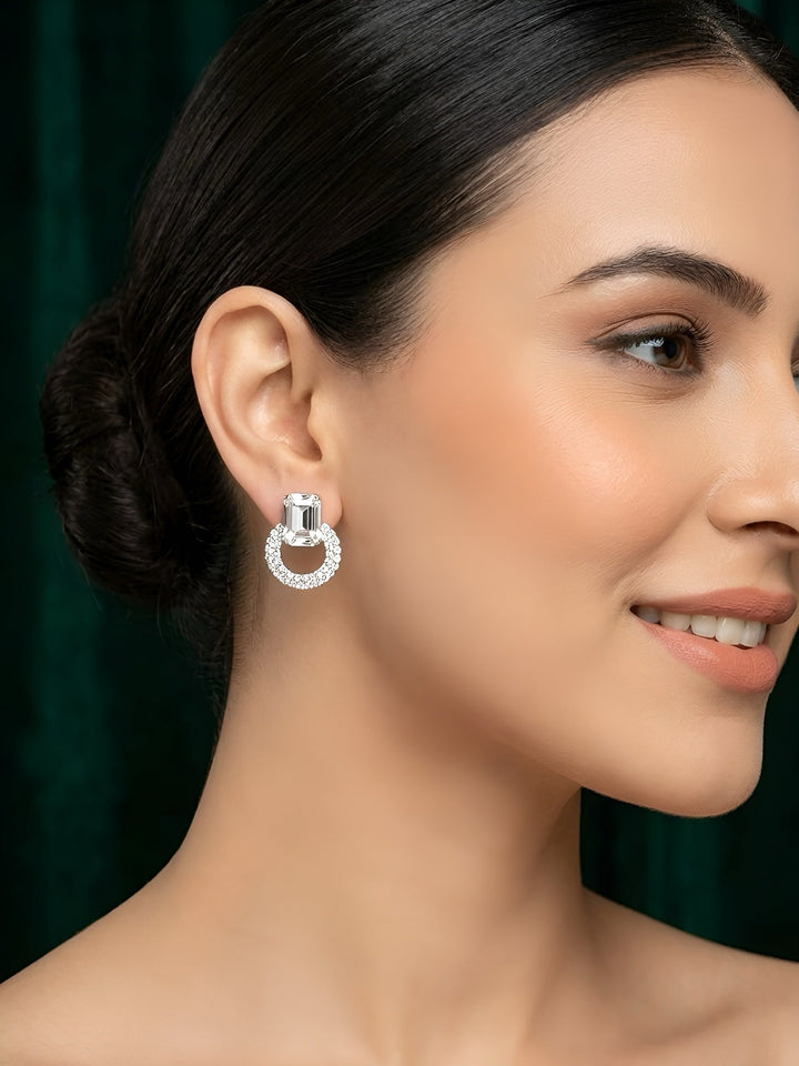 Silver Plated Fancy Ston &amp; Pearl Earrings