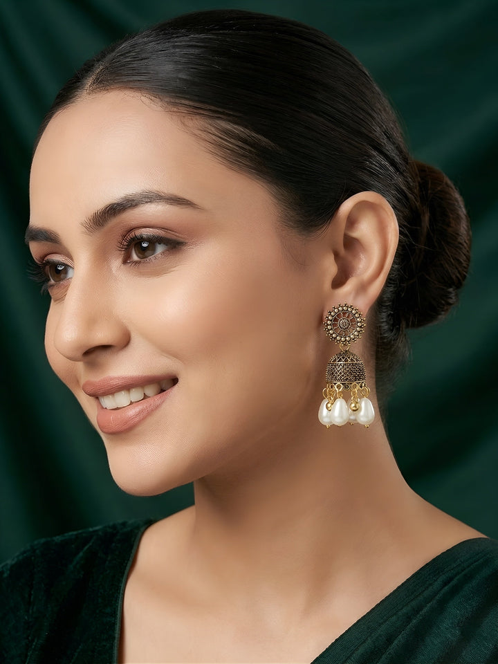 Golden Oxidized With Beaded Indo-Western Jhumka