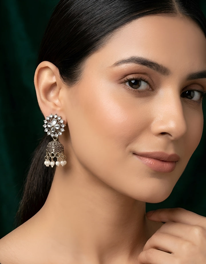 Gold Oxidized With Beaded Indo-Western Jhumki