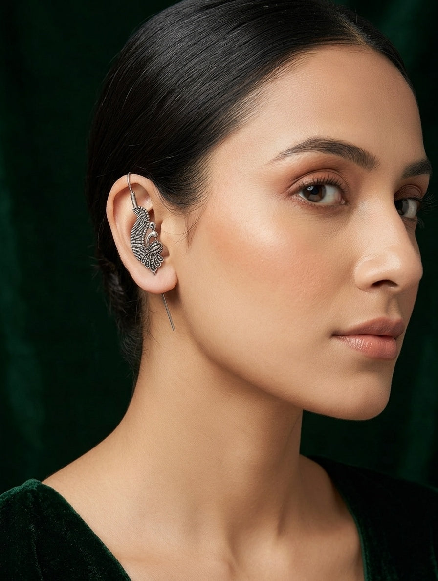 Silver Plated Oxidized Contemporery Ear Cuff