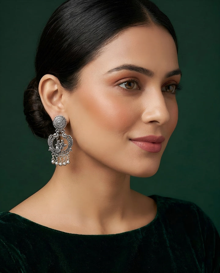 Silver Plated Oxidized Contemporery Earrings