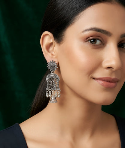Silver Plated Oxidized Contemporery Earrings