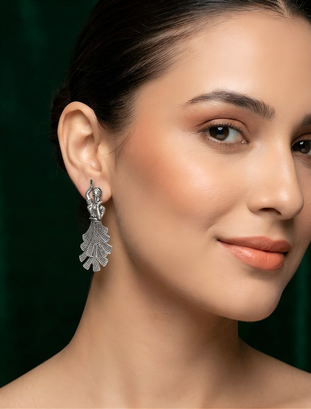 Oxidised Silver-Toned Dancing Lady Statement Earrings
