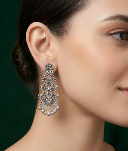 Silver Plated Oxidized Contemporery Earrings