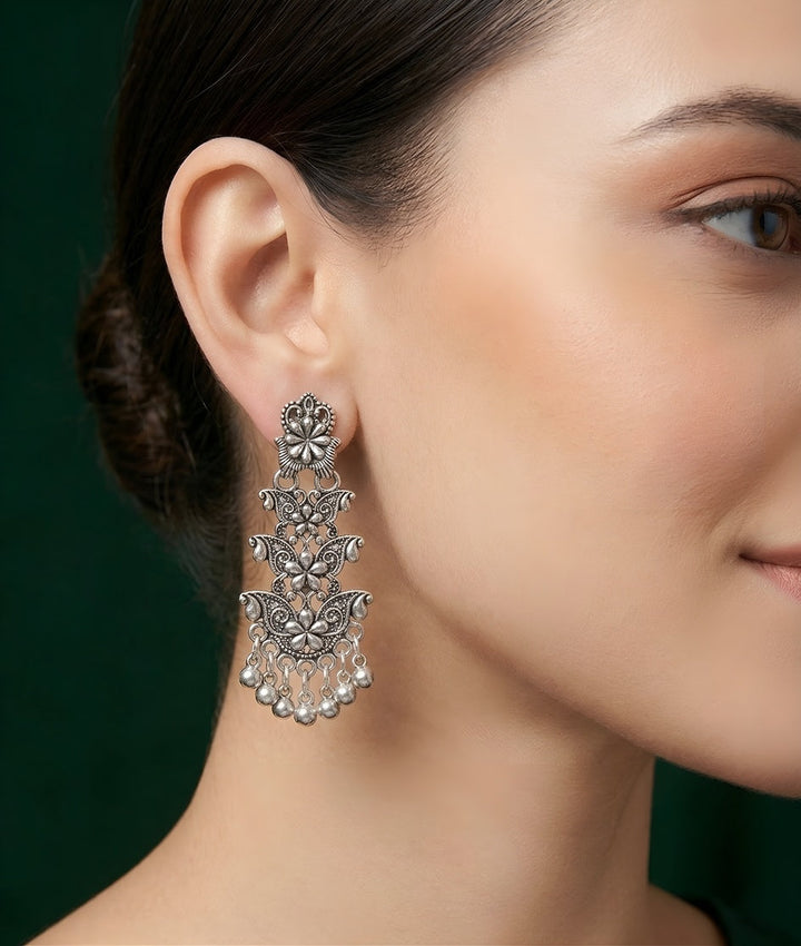 Silver Plated Oxidized Contemporery Earrings
