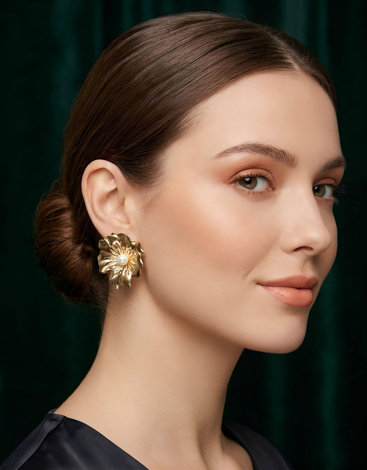 Gold Plated Flower Shaped Fancy Studs