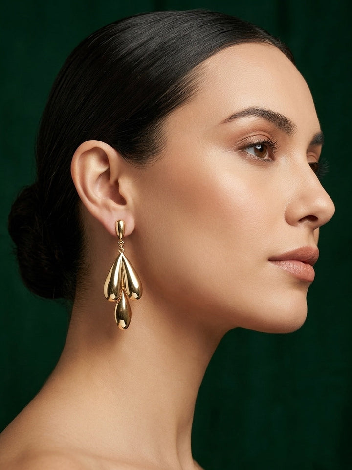 Gold Plated Contemporery Heart Earrings