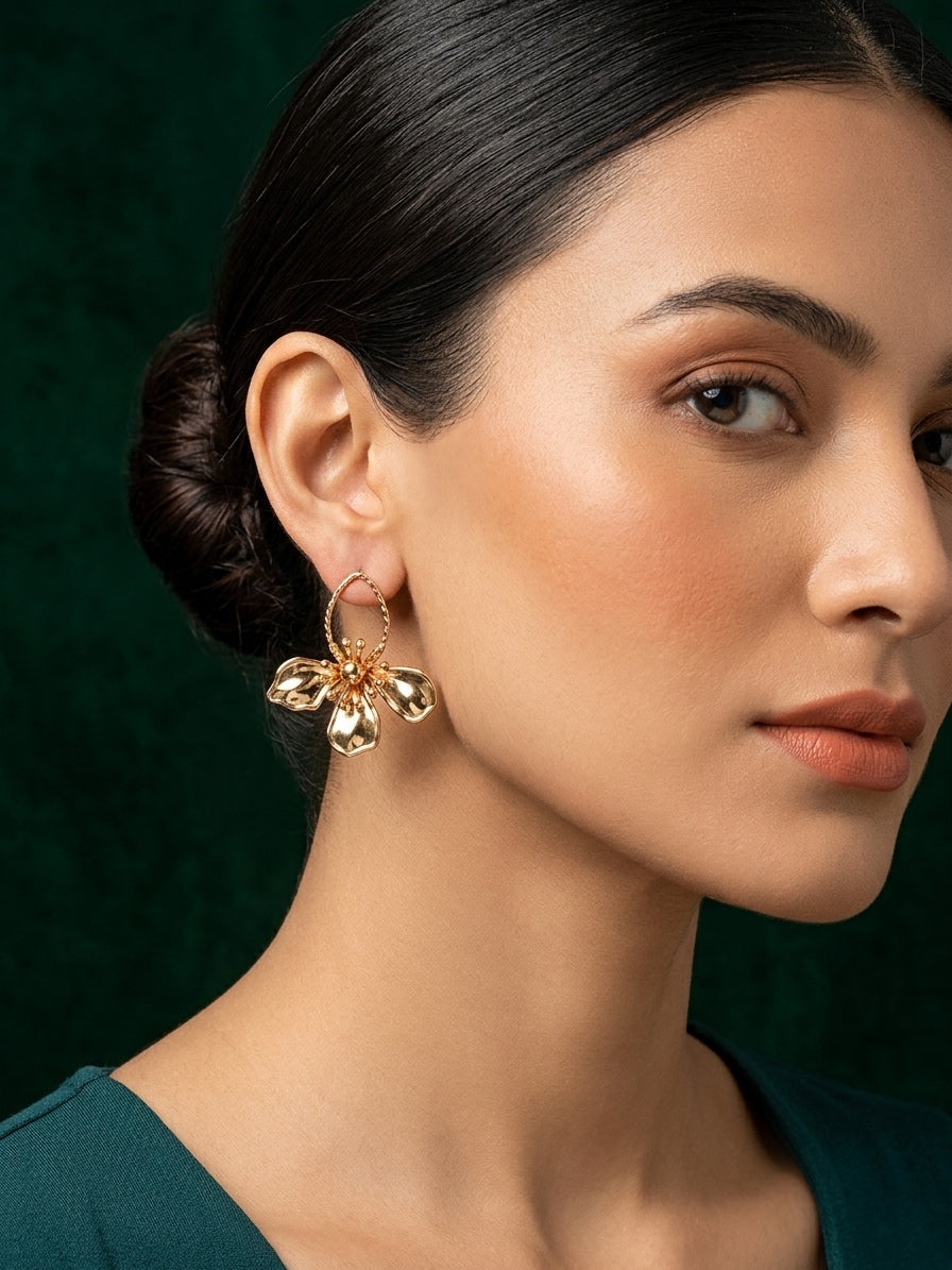 Gold Plated Contemporery Flower Earrings