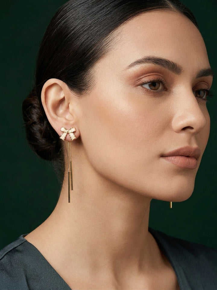 Gold Plated Bow With Tassels Earrings