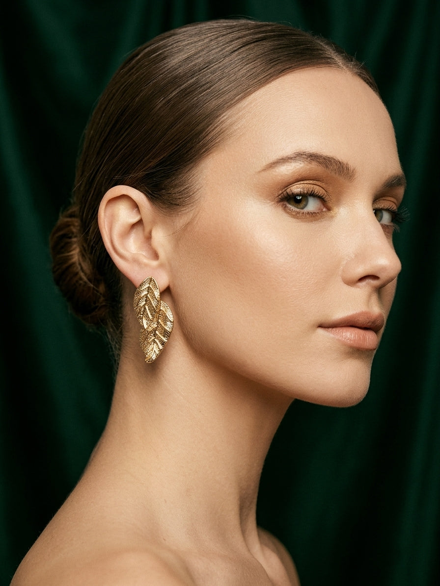 Gold Plated Leaf Design Trendy Earrings