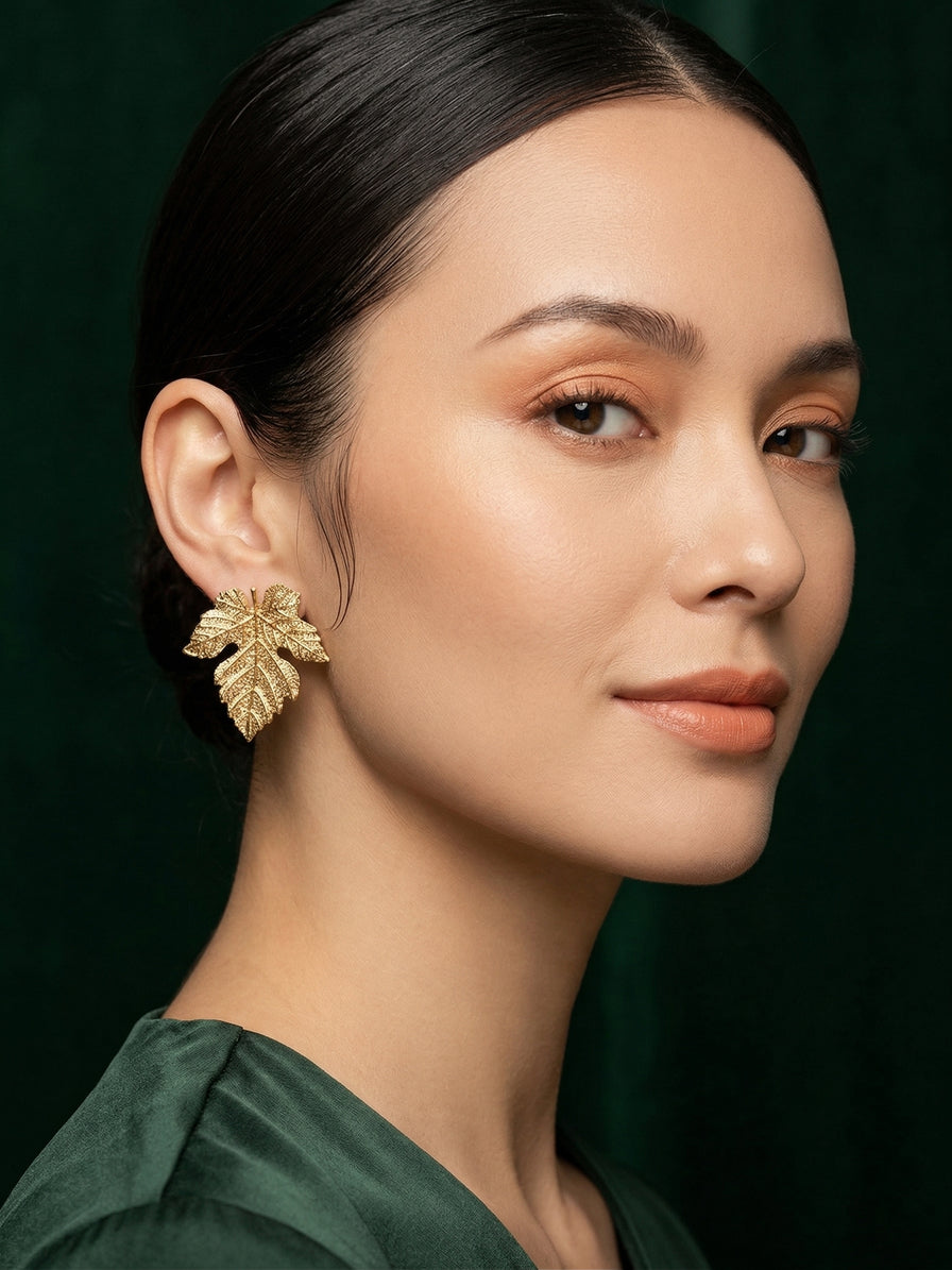 Gold Plated Leaf Design Trendy Earrings