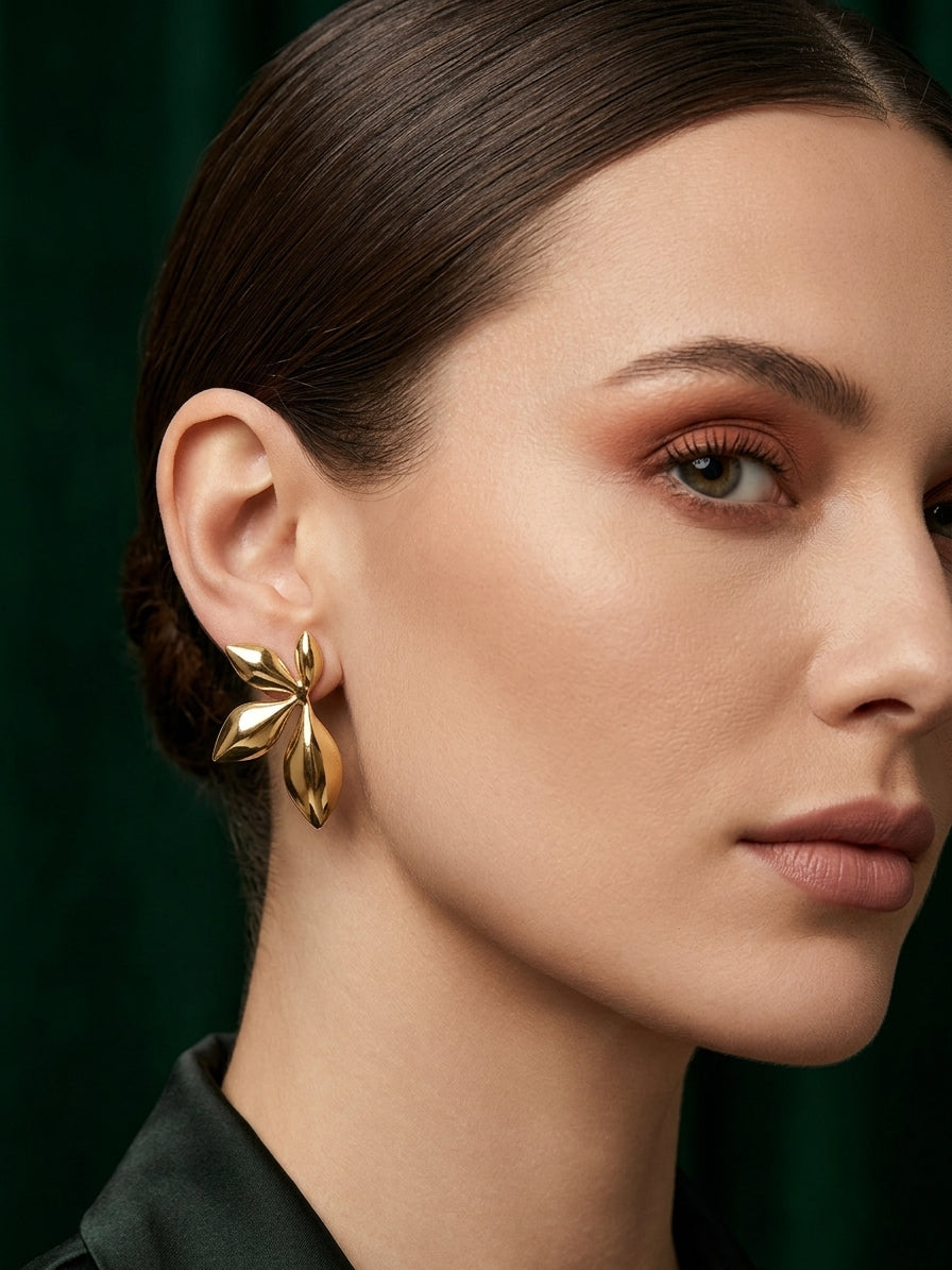 Gold Plated Contemporery Flower Earrings