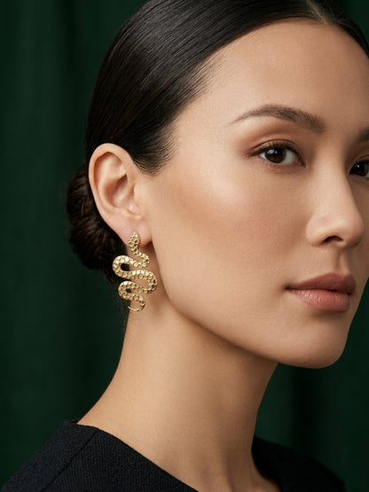 Gold Plated Contemporery Snake Design Earrings
