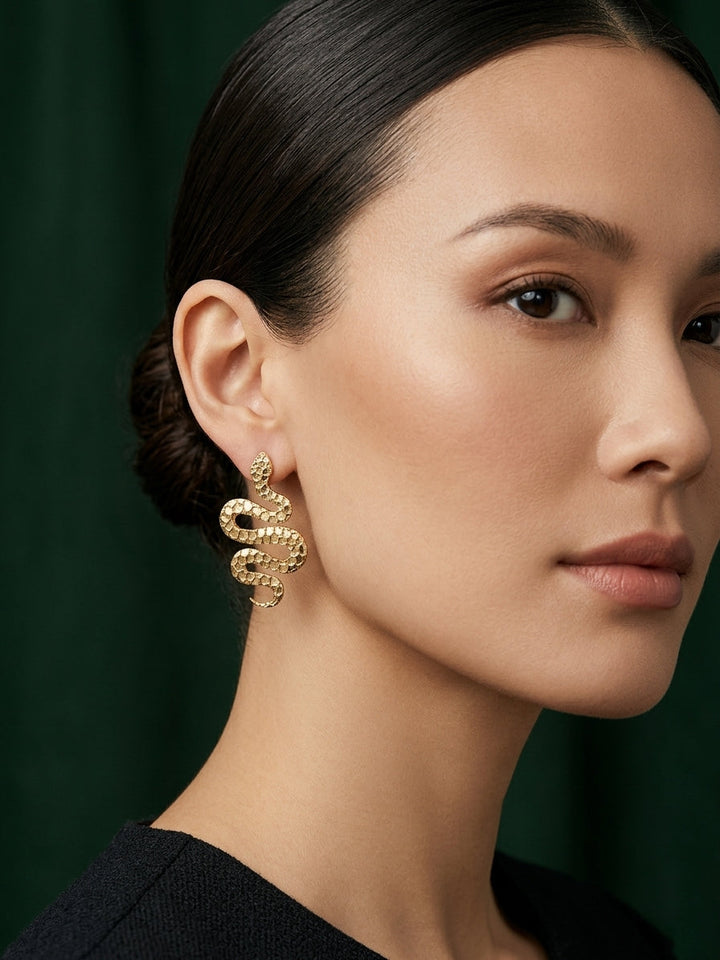 Gold Plated Contemporery Snake Design Earrings