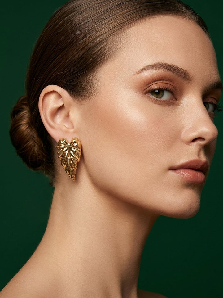 Gold Plated Leaf Design Trendy Earrings