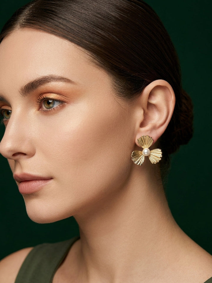 Gold Plated Contemporery Flower Earrings