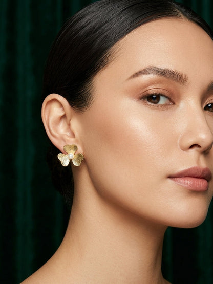 Gold Plated Contemporery Flower Earrings