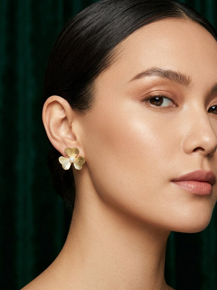 Gold Plated Contemporery Flower Earrings