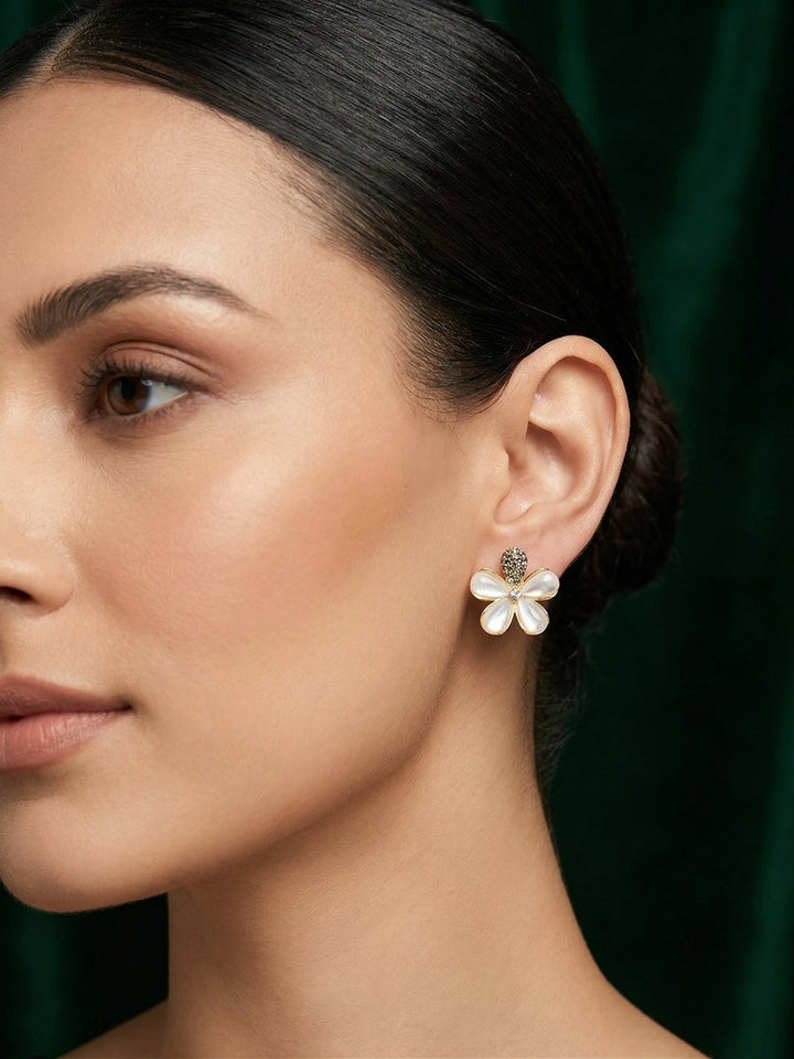 Gold Plated Pearl Flower Studs