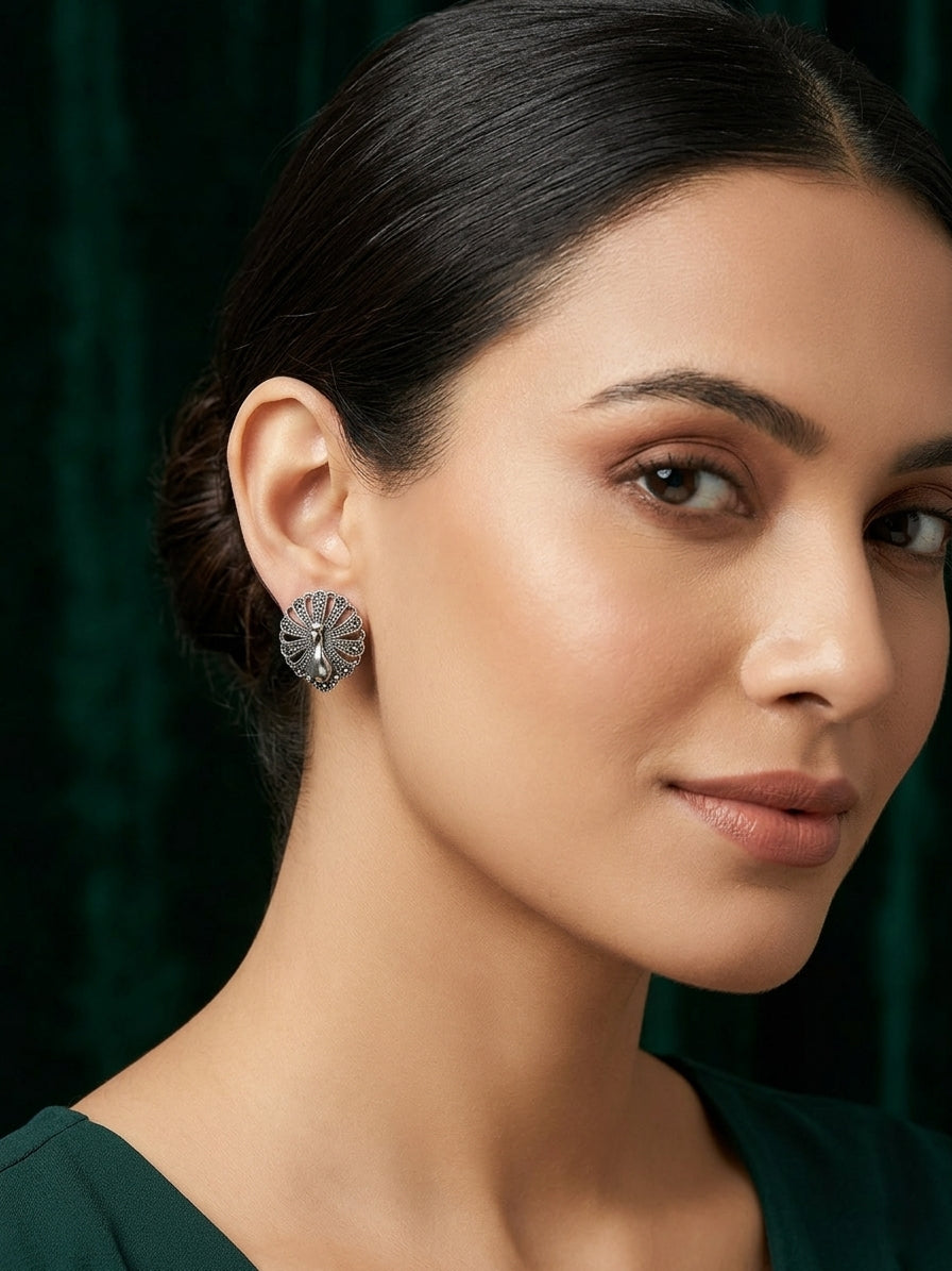 Silver Plated Peacock Studs