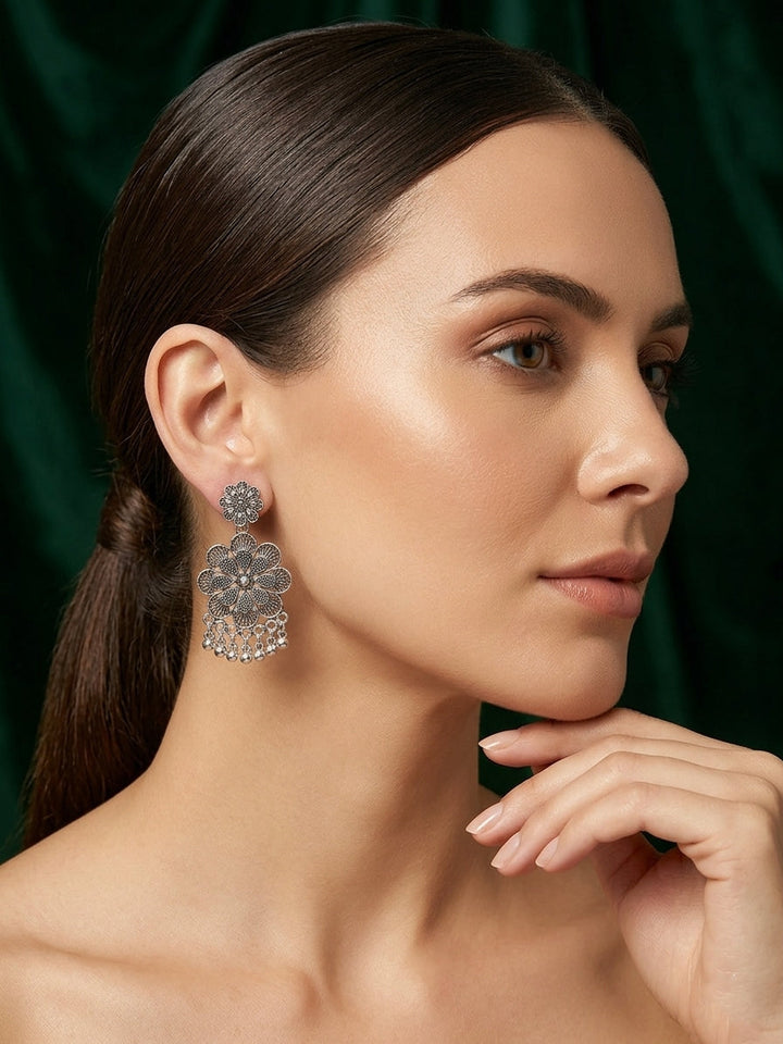 Silver Plated Oxidized Drop Earrings