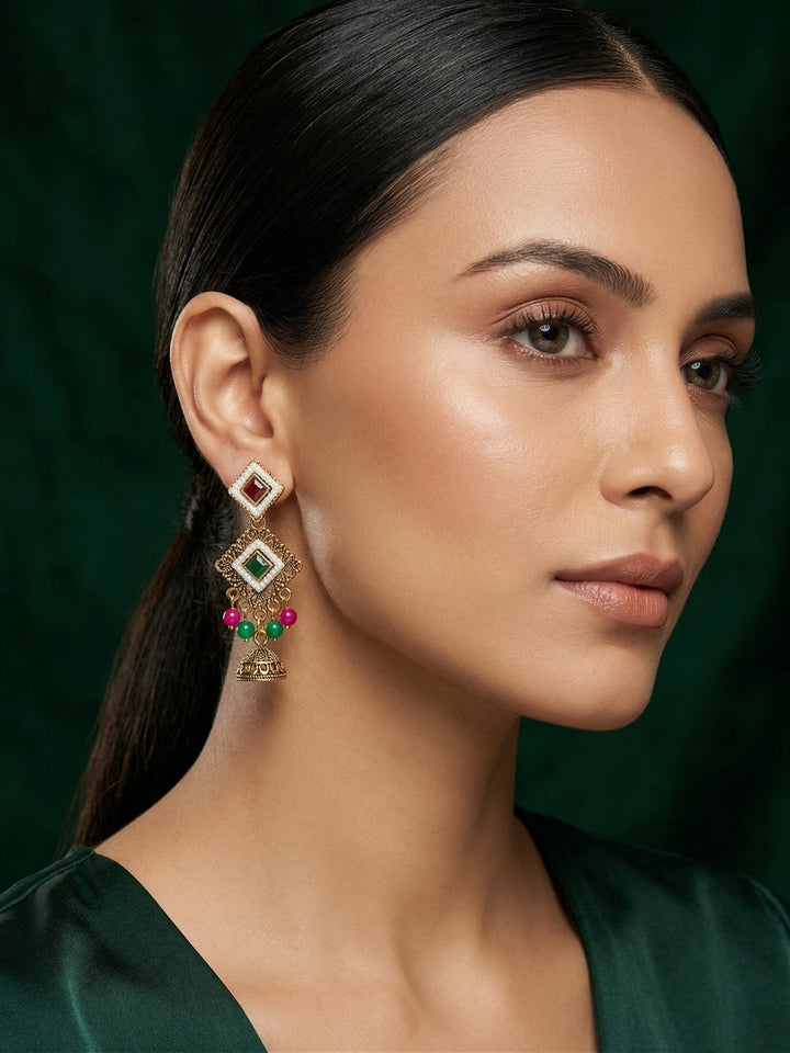Gold Oxidized With Beaded Indo-Western Jhumki