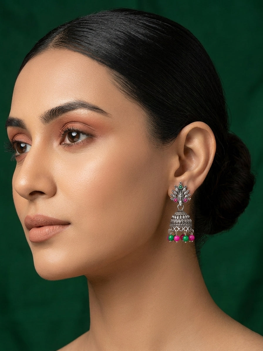Silver Plated Oxidized Ethnic Jhumka