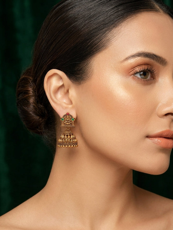 Gold Oxidized With Beaded Indo-Western Jhumki