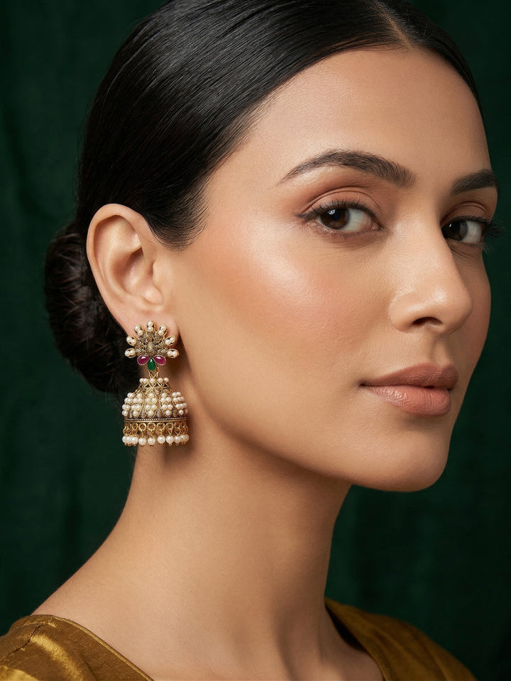 Gold Oxidized With Beaded Indo-Western Jhumki