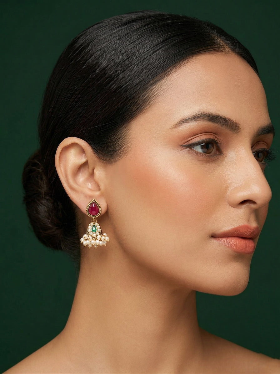 Gold Plated Fancy Beaded Earrings