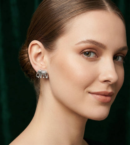 Silver Plated Oxidized Ethnic Animal Studs