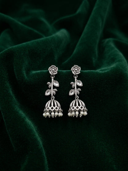 Silver Plated Oxidized Fancy Drop Earrings