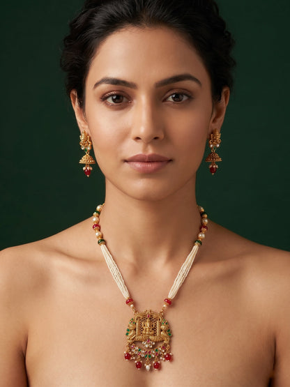 Gold Plated Indo-western Design Necklace With Earrings