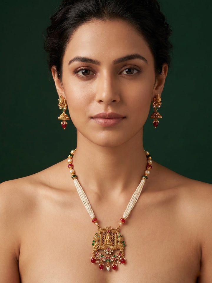 Gold Plated Indo-western Design Necklace With Earrings
