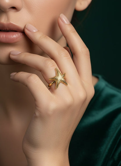 Beautiful Anti-Tarnish Star Fish Adjustable Ring