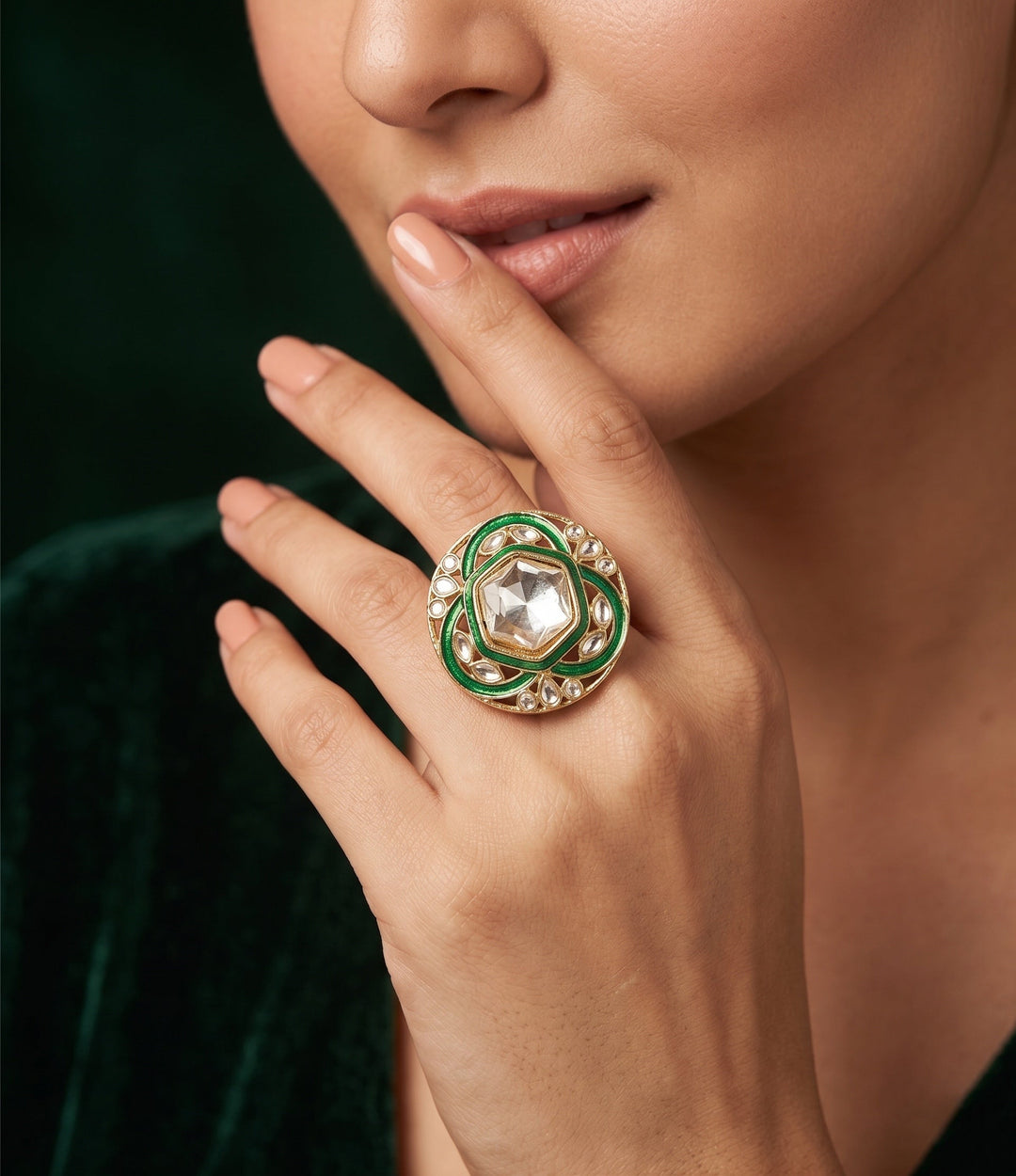 Gold Plated Kundan Ring