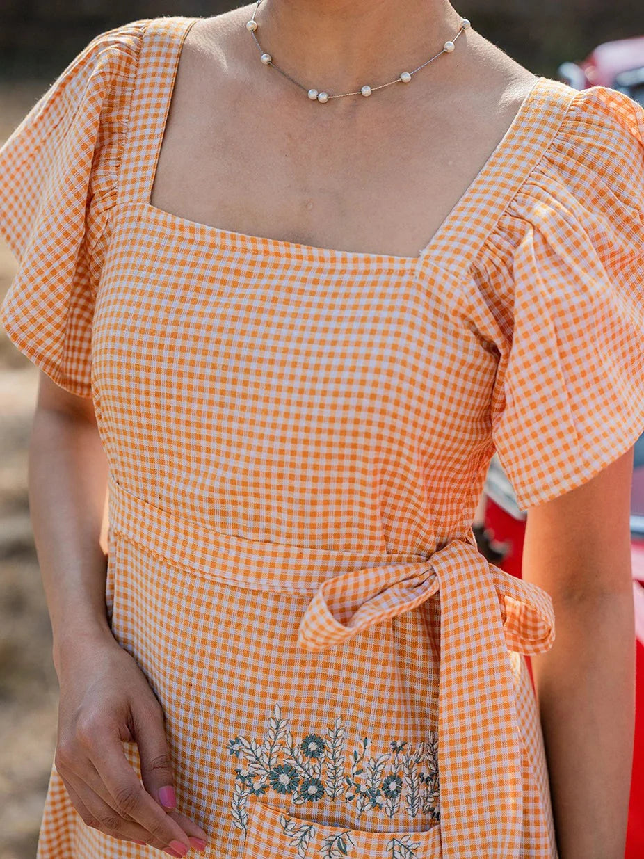 Orange Checked Dress