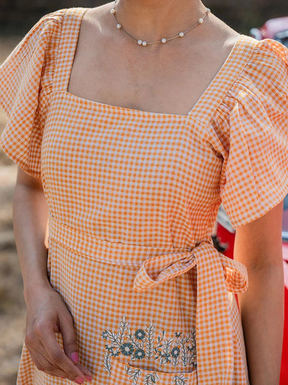 Orange Checked Dress