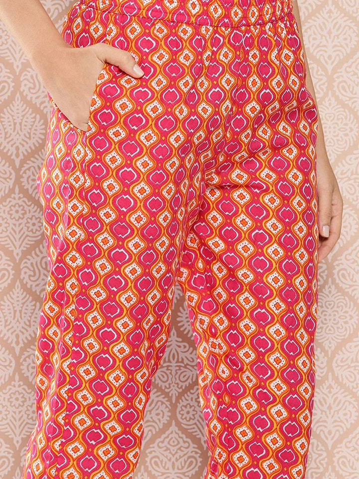 Orange Floral Printed Regular Sequinned Pure Cotton Kurta With Trousers &amp; Dupatta Set