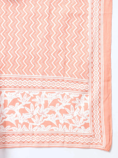 Orange Floral Sequins Work Straight Kurta Trouser And Dupatta Set