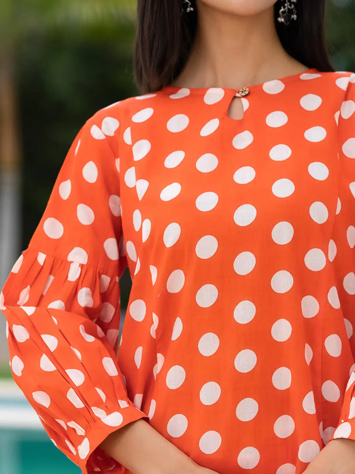 Orange Polka Dot Print Top And Trouser Co Ord Set