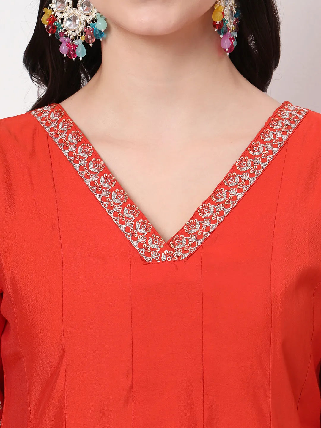 Orange Roman Silk Anarkali Kurta Dupatta Plazo Set