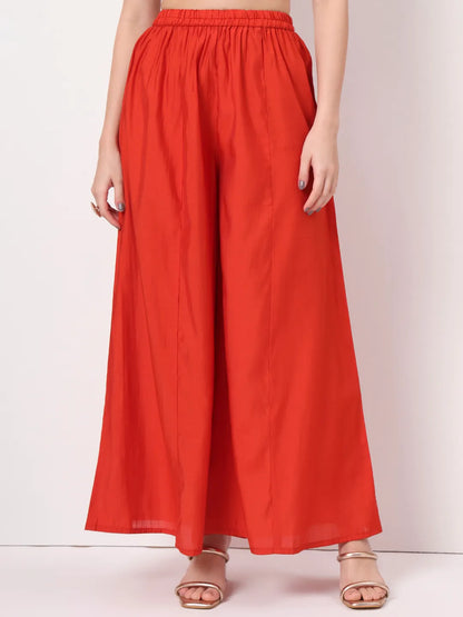 Orange Roman Silk Anarkali Kurta Dupatta Plazo Set