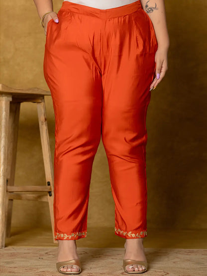 Orange Silk Embroidered Plus Size Kurta Dupatta Set