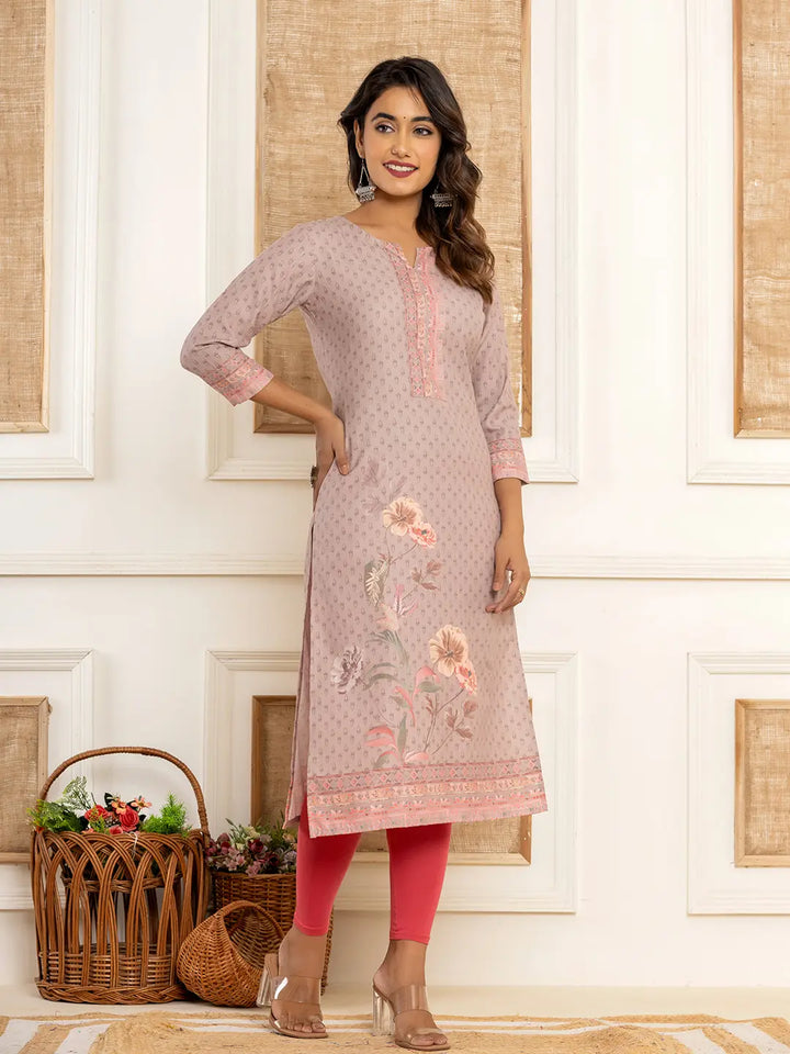Peach Cotton A Line Kurta With Digital Print